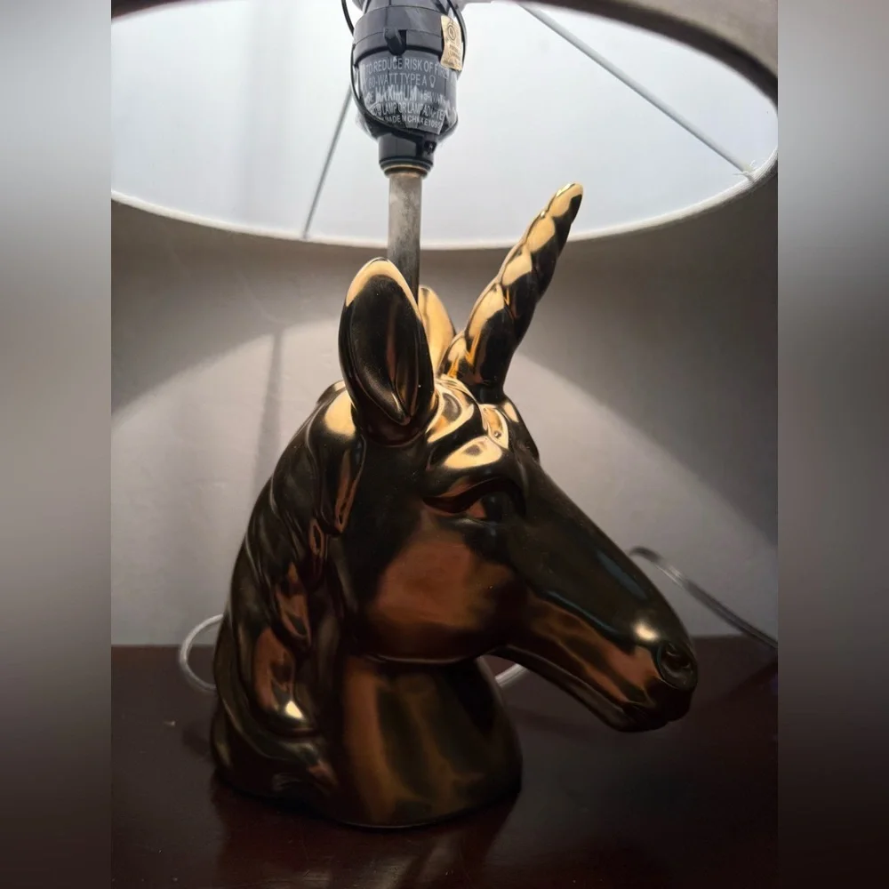 Unicorn gold finish table lamp with shade decor‎